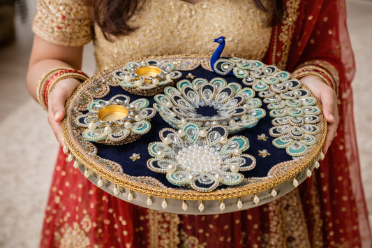 Royal Peacock Groom Welcome Aarti & Tilak Thali