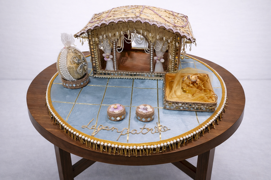Royal Lagan Patrika Tray with Handcrafted Mandap, Shagun Nariyal & Chawal-Roli Boxes