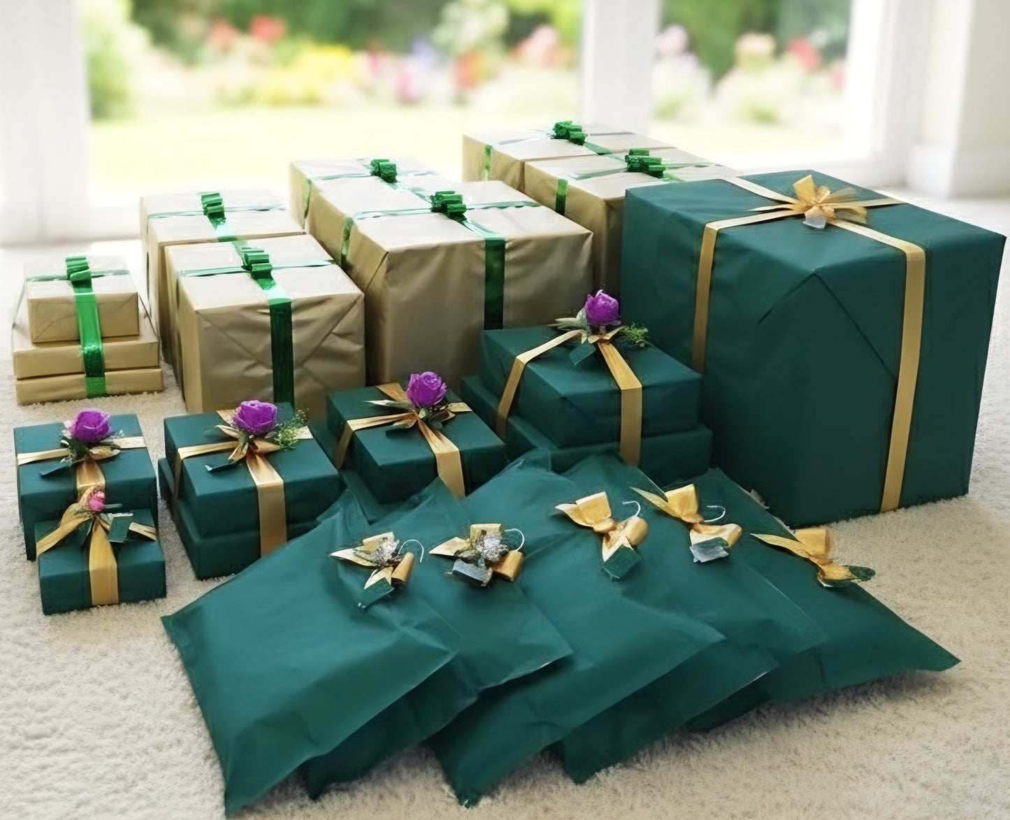Luxury Handcrafted Gift Packaging – With Golden Ribbons & Floral Accents