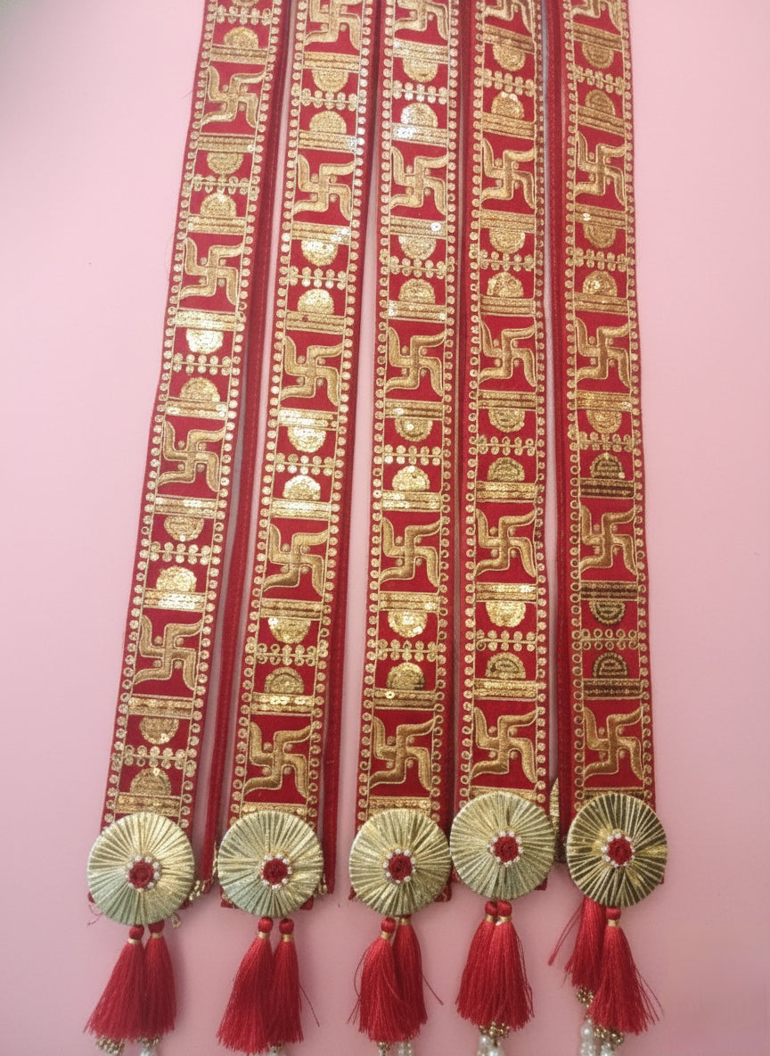Red & Gold Welcome Swastik Patkas ( Pack of 10 )