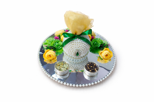 Pearl Embellished Shagun Nariyal on Glass Platter