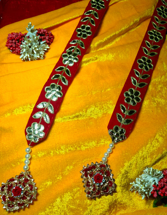 Craftifys™ Premium Floral Welcome Patka – Velvet Red & Gold Embroidered Swagat Stole with Pearl Latkans & Rose Motifs | Pack of 10 | Wedding Baraat, Pooja & Celebration Ceremony Scarf