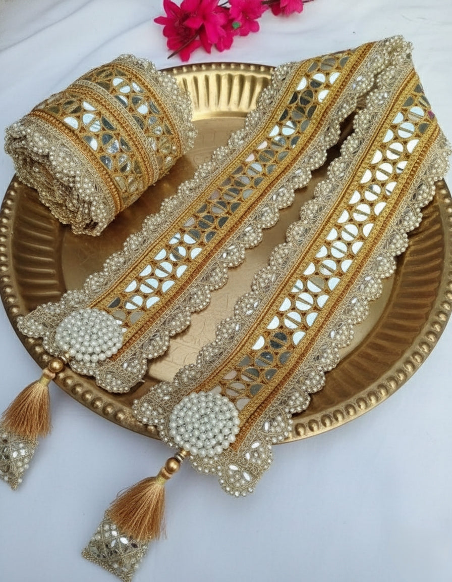 Royal Mirror Work Welcome Mala with Pearl Embroidery & Golden Tassels