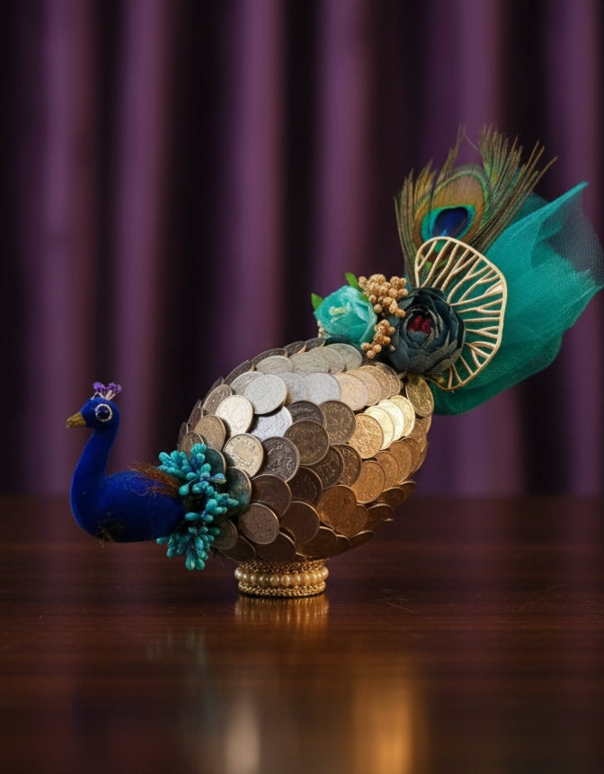 Majestic Silver Peacock Handcrafted Shagun Nariyal