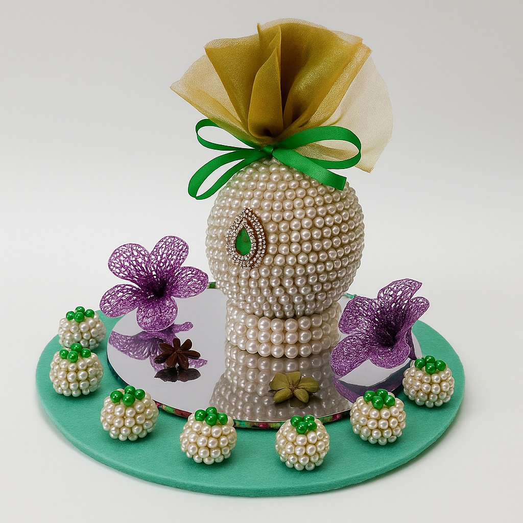 Pearl Elegance Handcrafted Shagun Nariyal Set