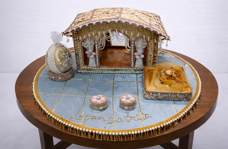 Royal Lagan Patrika Tray with Handcrafted Mandap, Shagun Nariyal & Chawal-Roli Boxes