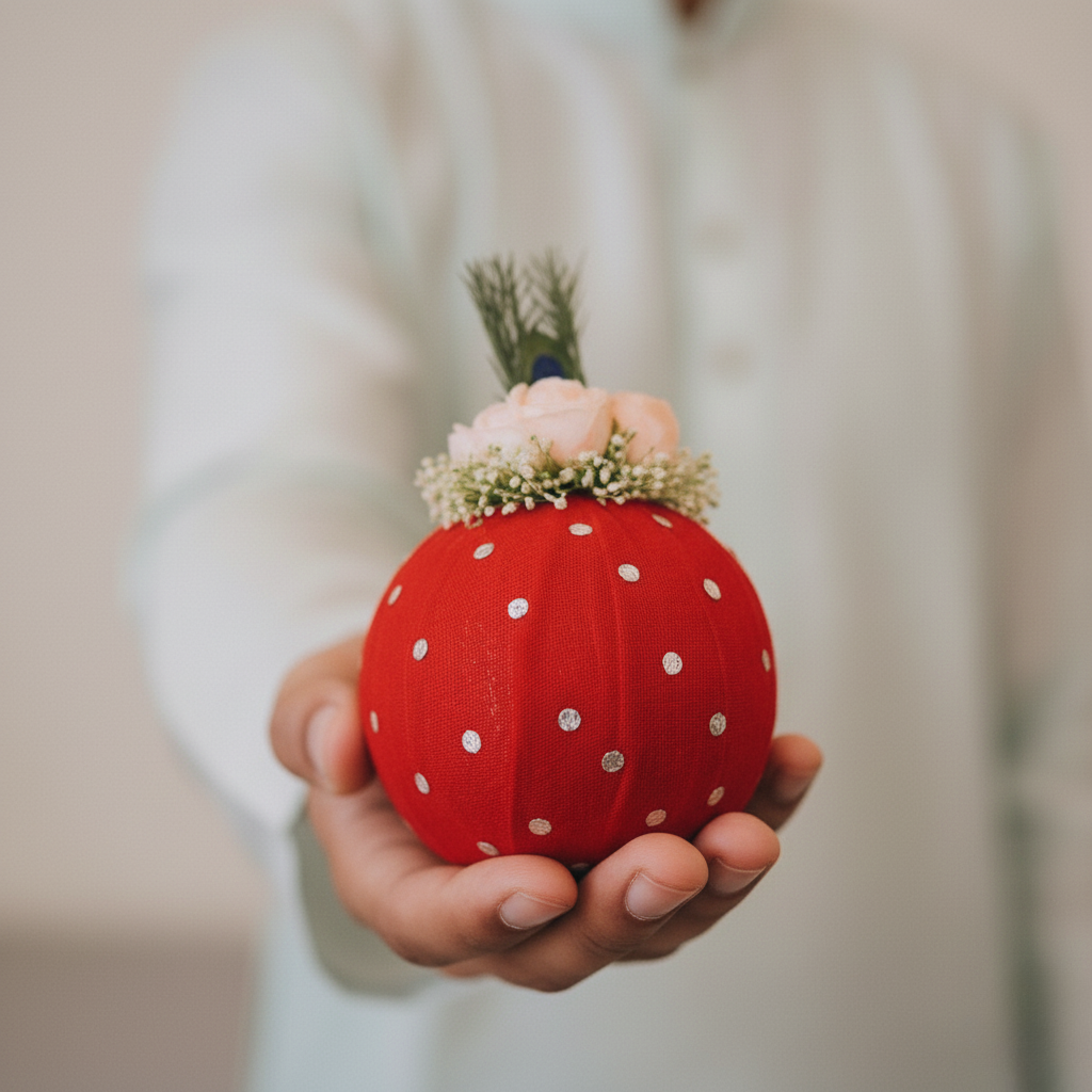 Divine Red Polka Handcrafted Shagun Nariyal