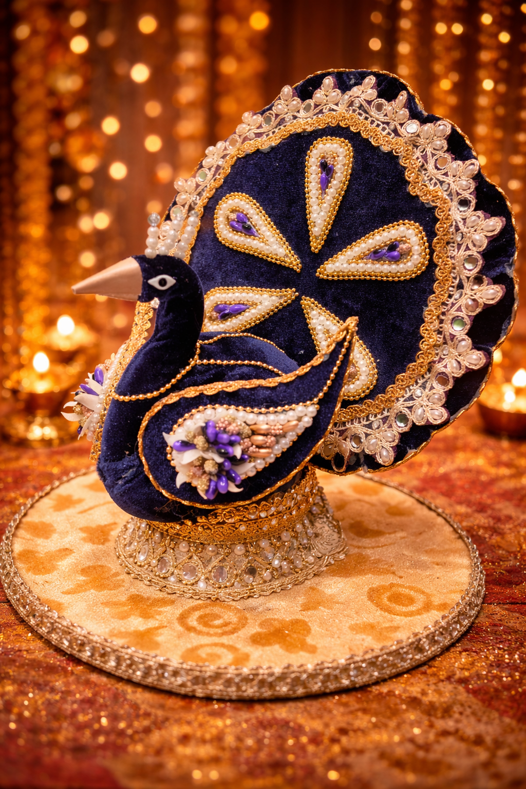 Handcrafted Velvet Peacock Shagun Nariyal