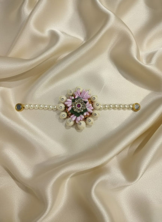 Craftifys™ Mogra Flower Bracelet with Pearls & Magnetic Lock – Handmade Floral Bracelet for Haldi, Mehendi, Bridesmaids & Festive Wear ( Pack of 10)