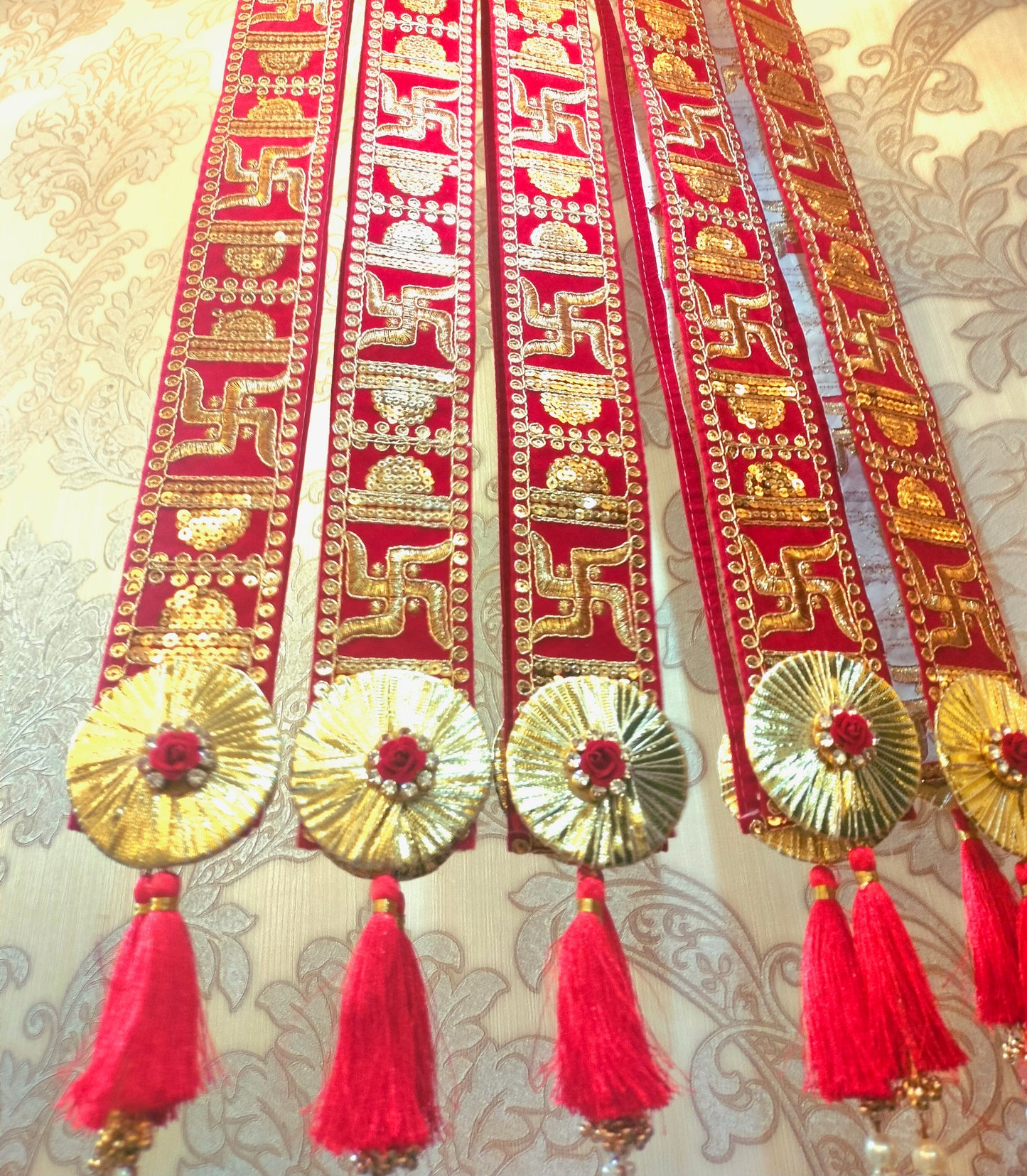 Red & Gold Welcome Swastik Patkas ( Pack of 10 )