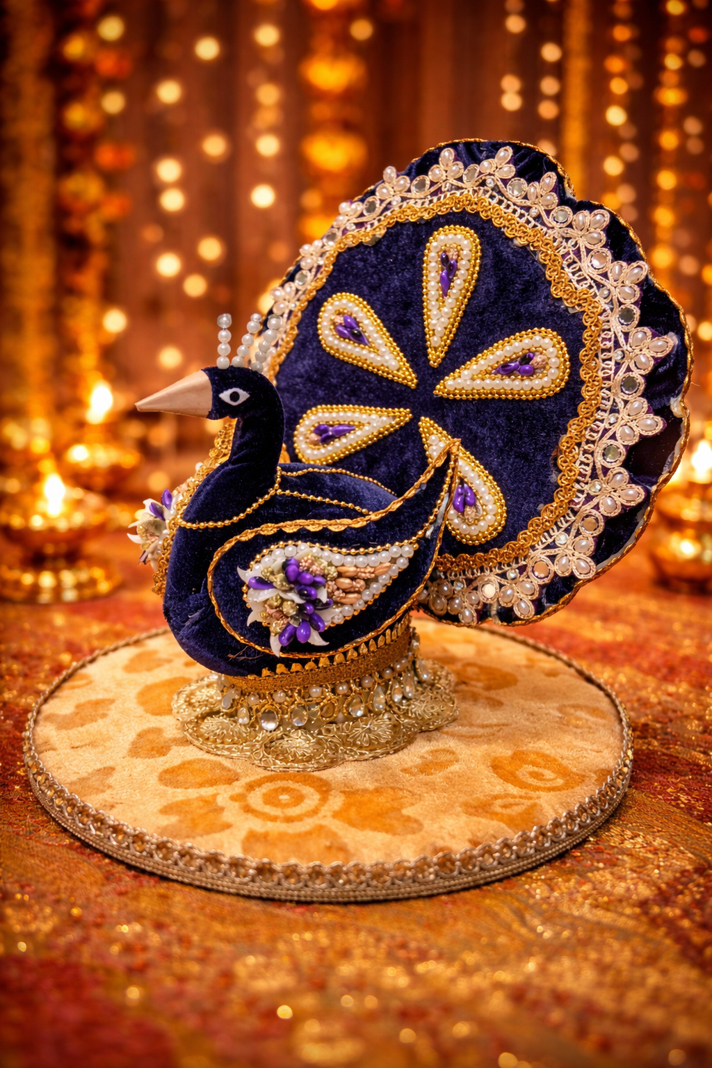 Handcrafted Velvet Peacock Shagun Nariyal