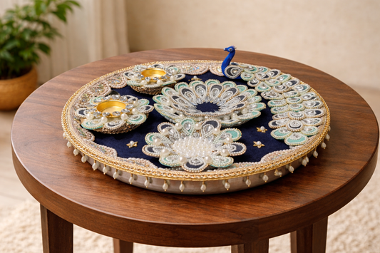 Royal Peacock Groom Welcome Aarti & Tilak Thali