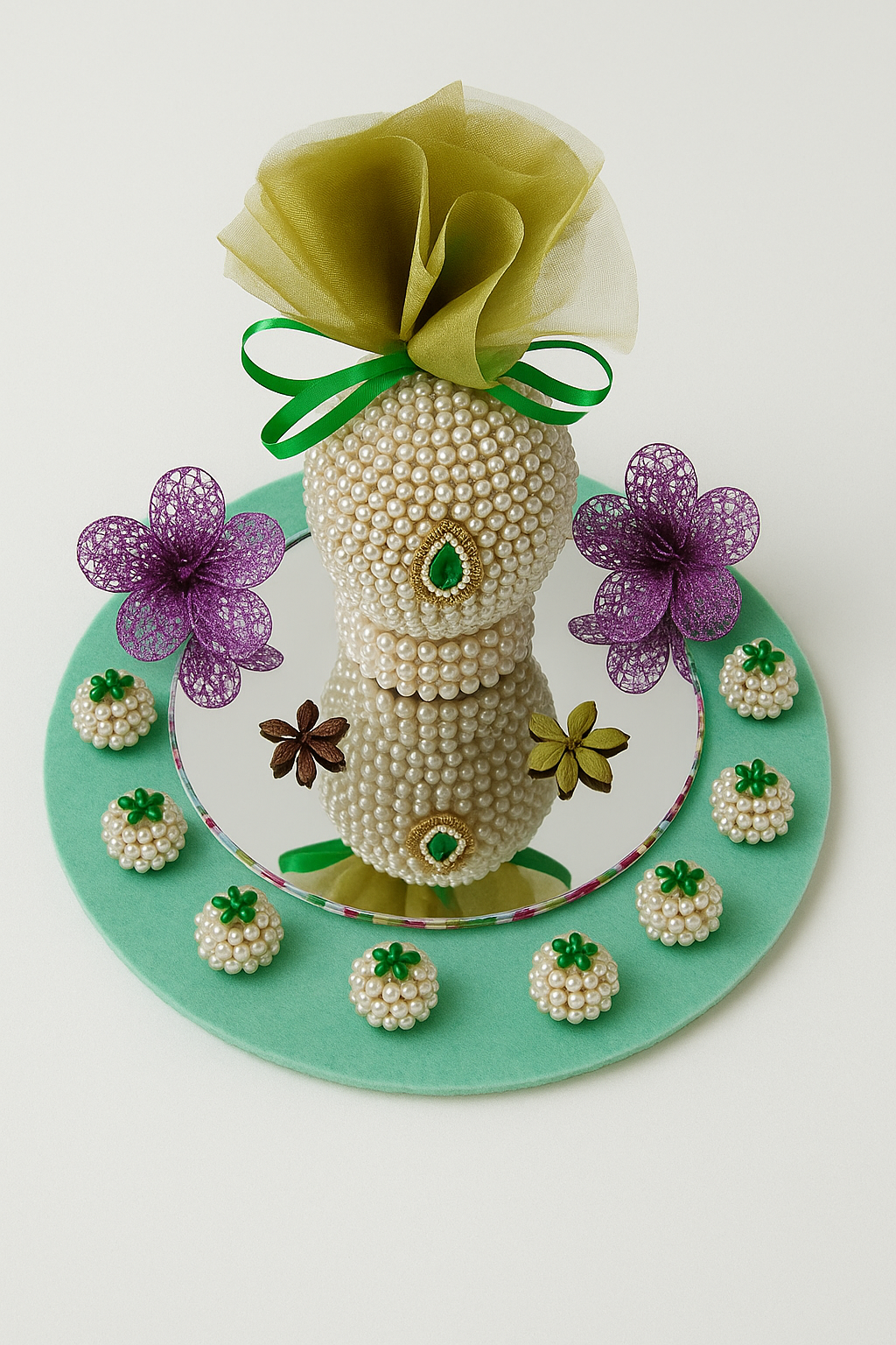 Pearl Elegance Handcrafted Shagun Nariyal Set