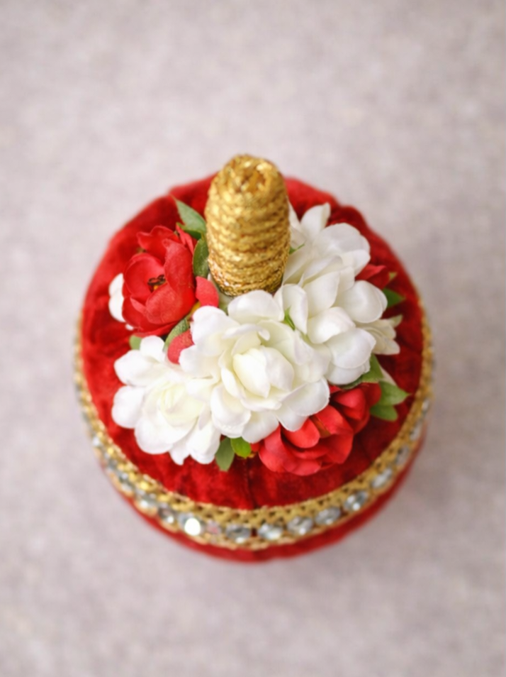 Royal Velvet Handcrafted Shagun Nariyal with Floral embellishment