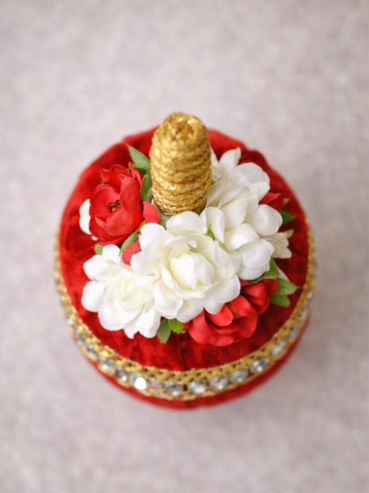 Royal Velvet Handcrafted Shagun Nariyal with Floral embellishment