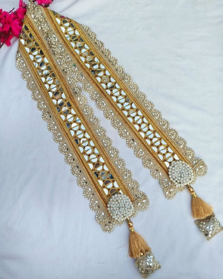 Royal Mirror Work Welcome Mala with Pearl Embroidery & Golden Tassels