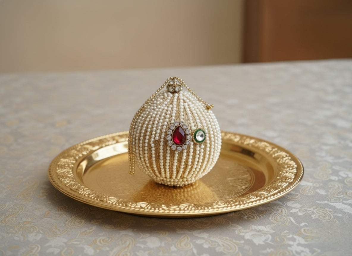 Royal Pearl Embellished Shagun Nariyal